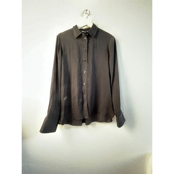 Vince Womens Black Silk Blend Button-Up Long Sleeve Shirt Medium Stretch Casual - Picture 1 of 8